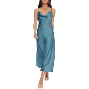 imageFloerns Womens Spaghetti Strap Cowl Neck Long Slip Satin Silk Midi DressSolid Lake Blue