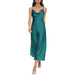 imageFloerns Womens Spaghetti Strap Cowl Neck Long Slip Satin Silk Midi DressTeal Blue