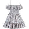 imageFloerns Girls Boho Floral Cold Shoulder Short Sleeve Ruffle Hem A Line DressBlue