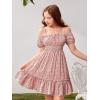 imageFloerns Girls Boho Floral Cold Shoulder Short Sleeve Ruffle Hem A Line DressPink