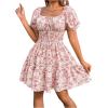 imageFloerns Womens Boho Square Neck Puff Short Sleeve Self Tie Front A Line DressA Pink