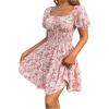 imageFloerns Womens Boho Square Neck Puff Short Sleeve Self Tie Front A Line DressA Pink