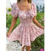 imageFloerns Womens Boho Square Neck Puff Short Sleeve Self Tie Front A Line DressA Pink