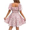 imageFloerns Womens Boho Square Neck Puff Short Sleeve Self Tie Front A Line DressA Pink