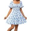 imageFloerns Womens Boho Square Neck Puff Short Sleeve Self Tie Front A Line DressBlue