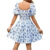 imageFloerns Womens Boho Square Neck Puff Short Sleeve Self Tie Front A Line DressBlue