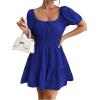 imageFloerns Womens Boho Square Neck Puff Short Sleeve Self Tie Front A Line DressDeep Blue