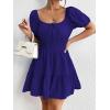 imageFloerns Womens Boho Square Neck Puff Short Sleeve Self Tie Front A Line DressDeep Blue