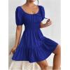 imageFloerns Womens Boho Square Neck Puff Short Sleeve Self Tie Front A Line DressDeep Blue