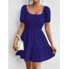 imageFloerns Womens Boho Square Neck Puff Short Sleeve Self Tie Front A Line DressDeep Blue