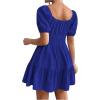 imageFloerns Womens Boho Square Neck Puff Short Sleeve Self Tie Front A Line DressDeep Blue