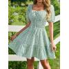 imageFloerns Womens Boho Square Neck Puff Short Sleeve Self Tie Front A Line DressGreen a
