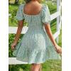 imageFloerns Womens Boho Square Neck Puff Short Sleeve Self Tie Front A Line DressGreen a