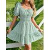 imageFloerns Womens Boho Square Neck Puff Short Sleeve Self Tie Front A Line DressGreen a