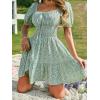 imageFloerns Womens Boho Square Neck Puff Short Sleeve Self Tie Front A Line DressGreen a