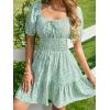 imageFloerns Womens Boho Square Neck Puff Short Sleeve Self Tie Front A Line DressGreen a