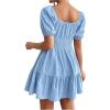 imageFloerns Womens Boho Square Neck Puff Short Sleeve Self Tie Front A Line DressLight Blue