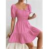 imageFloerns Womens Boho Square Neck Puff Short Sleeve Self Tie Front A Line DressLight Pink