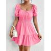 imageFloerns Womens Boho Square Neck Puff Short Sleeve Self Tie Front A Line DressLight Pink
