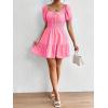 imageFloerns Womens Boho Square Neck Puff Short Sleeve Self Tie Front A Line DressLight Pink