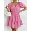 imageFloerns Womens Boho Square Neck Puff Short Sleeve Self Tie Front A Line DressLight Pink