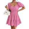 imageFloerns Womens Boho Square Neck Puff Short Sleeve Self Tie Front A Line DressLight Pink