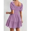 imageFloerns Womens Boho Square Neck Puff Short Sleeve Self Tie Front A Line DressMauve Purple