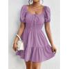 imageFloerns Womens Boho Square Neck Puff Short Sleeve Self Tie Front A Line DressMauve Purple