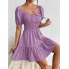 imageFloerns Womens Boho Square Neck Puff Short Sleeve Self Tie Front A Line DressMauve Purple