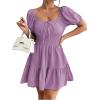 imageFloerns Womens Boho Square Neck Puff Short Sleeve Self Tie Front A Line DressMauve Purple