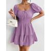 imageFloerns Womens Boho Square Neck Puff Short Sleeve Self Tie Front A Line DressMauve Purple