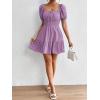 imageFloerns Womens Boho Square Neck Puff Short Sleeve Self Tie Front A Line DressMauve Purple