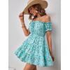 imageFloerns Womens Boho Square Neck Puff Short Sleeve Self Tie Front A Line DressMint Blue