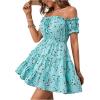 imageFloerns Womens Boho Square Neck Puff Short Sleeve Self Tie Front A Line DressMint Blue