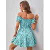 imageFloerns Womens Boho Square Neck Puff Short Sleeve Self Tie Front A Line DressMint Blue