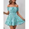imageFloerns Womens Boho Square Neck Puff Short Sleeve Self Tie Front A Line DressMint Blue