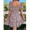 imageFloerns Womens Boho Square Neck Puff Short Sleeve Self Tie Front A Line DressMulti Black Pink