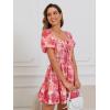 imageFloerns Womens Boho Square Neck Puff Short Sleeve Self Tie Front A Line DressOrange Floral