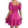 imageFloerns Womens Boho Square Neck Puff Short Sleeve Self Tie Front A Line DressRose Pink