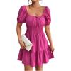 imageFloerns Womens Boho Square Neck Puff Short Sleeve Self Tie Front A Line DressRose Pink