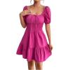 imageFloerns Womens Boho Square Neck Puff Short Sleeve Self Tie Front A Line DressRose Pink