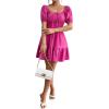 imageFloerns Womens Boho Square Neck Puff Short Sleeve Self Tie Front A Line DressRose Pink