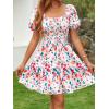 imageFloerns Womens Boho Square Neck Puff Short Sleeve Self Tie Front A Line DressRoyal Pink
