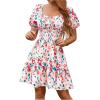 imageFloerns Womens Boho Square Neck Puff Short Sleeve Self Tie Front A Line DressRoyal Pink