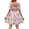 imageFloerns Womens Boho Square Neck Puff Short Sleeve Self Tie Front A Line DressRoyal Pink