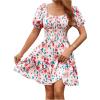 imageFloerns Womens Boho Square Neck Puff Short Sleeve Self Tie Front A Line DressRoyal Pink