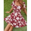 imageFloerns Womens Boho Square Neck Puff Short Sleeve Self Tie Front A Line DressWine Red