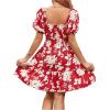 imageFloerns Womens Boho Square Neck Puff Short Sleeve Self Tie Front A Line DressWine Red