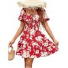imageFloerns Womens Boho Square Neck Puff Short Sleeve Self Tie Front A Line DressWine Red