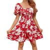imageFloerns Womens Boho Square Neck Puff Short Sleeve Self Tie Front A Line DressWine Red